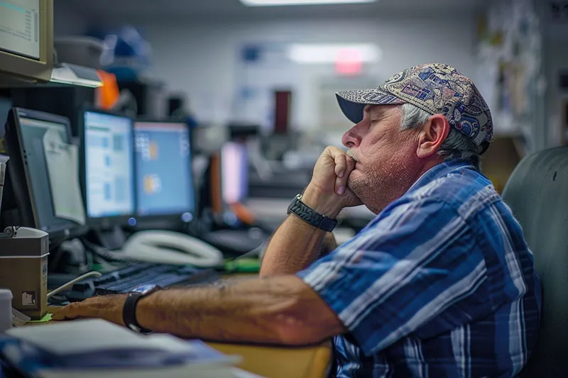 Man at Los Angeles firm struggles with mental and physical pain at work.